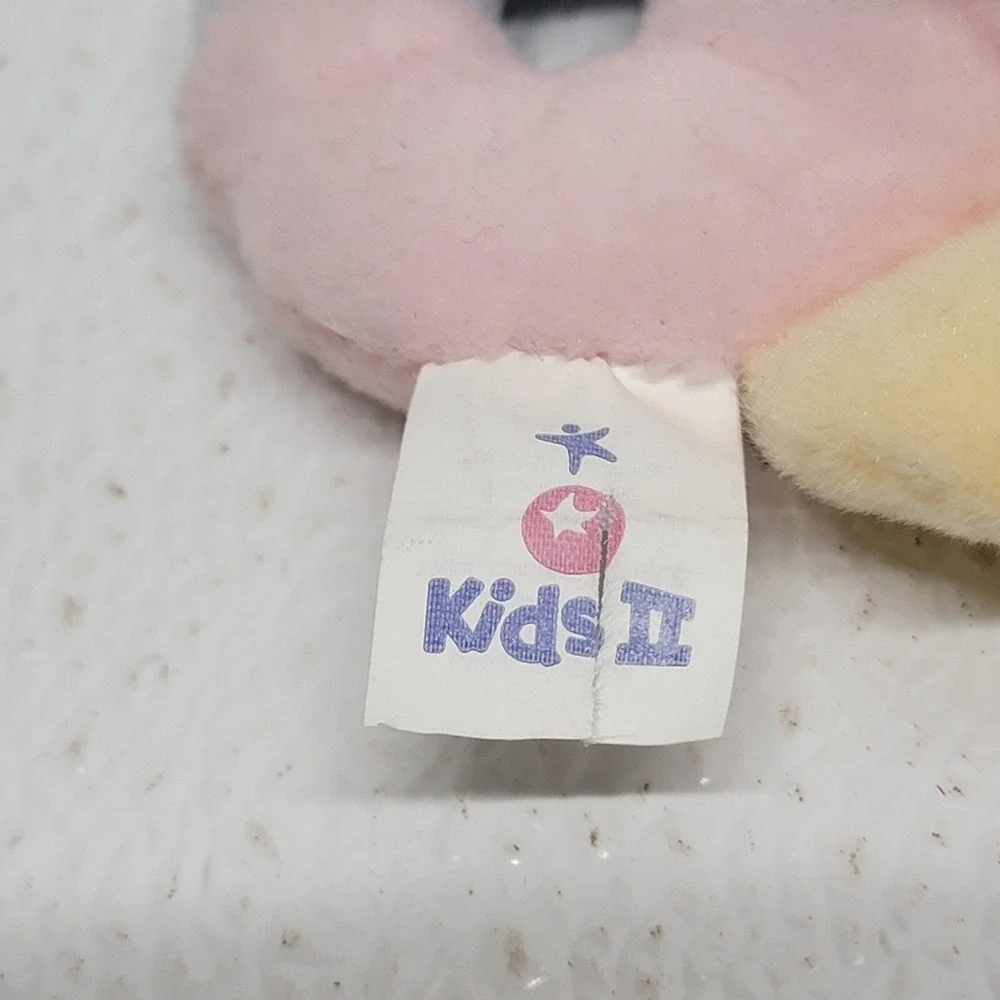 1999 Vintage Kids II Baby Ring Rattle Blue Pink Yellow Duck Plush Toy